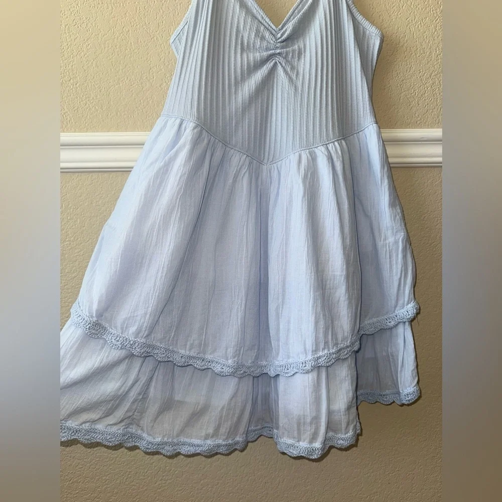 Aerie V Waist Cotton Mini Dress Light Blue Large - Picture 11 of 11